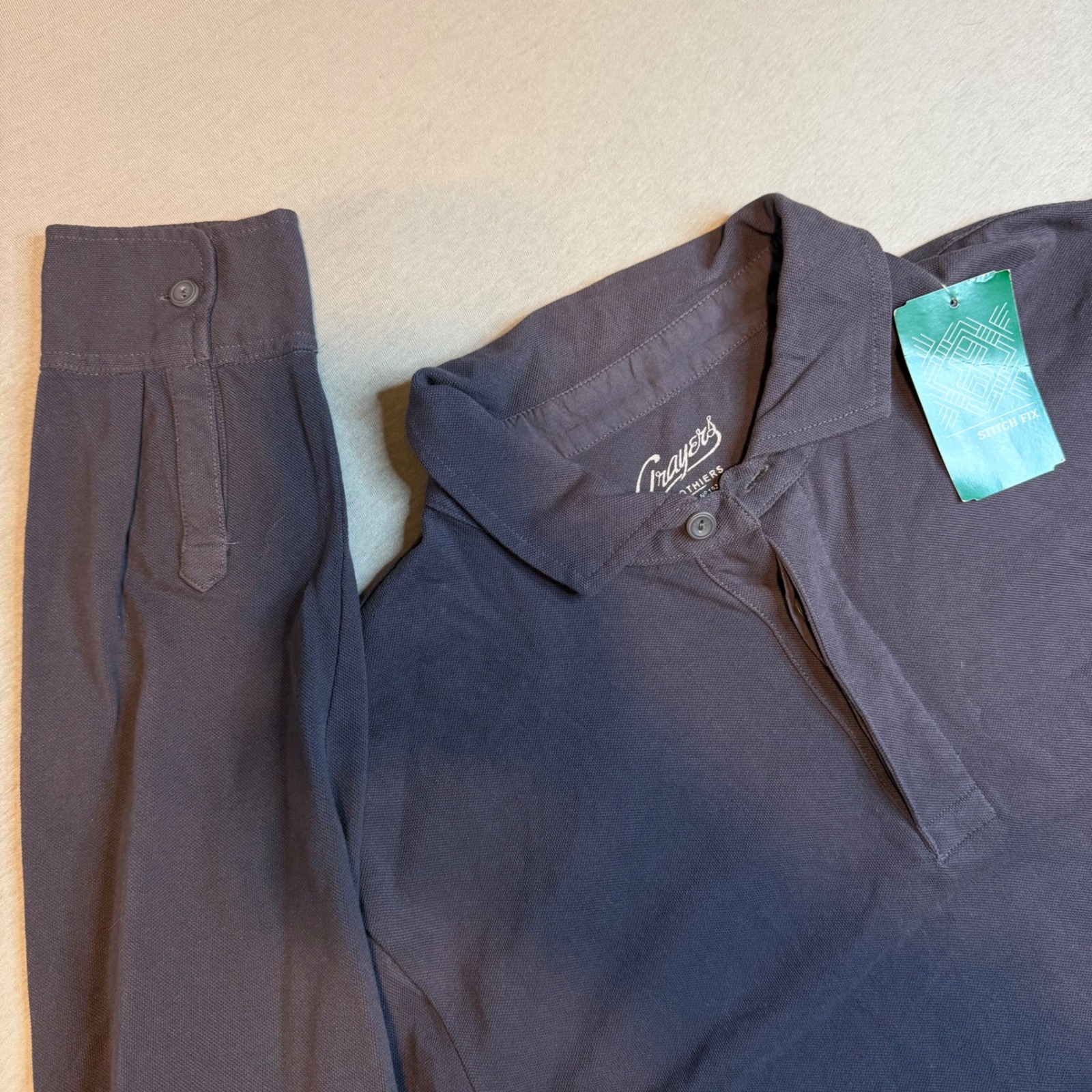 Grayers Rutger Long Sleeve Pique Polo Shirt Mens Large Navy Blue Cotton Nwt